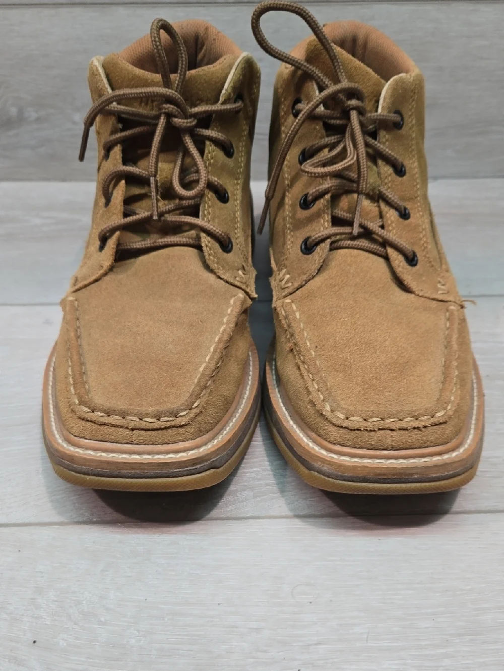 Vintage Wrangel Men's Suede Moc Square Toe Lace-Up Boots in Chestnut Sz 8.5M